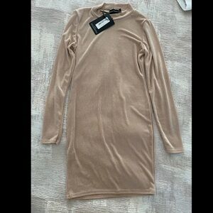 PrettyLittleThing Beige Long Sleeve Dress